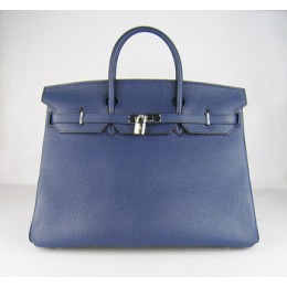 Hermes Birkin 40Cm Togo Leather Handbags Dark Blue Silver